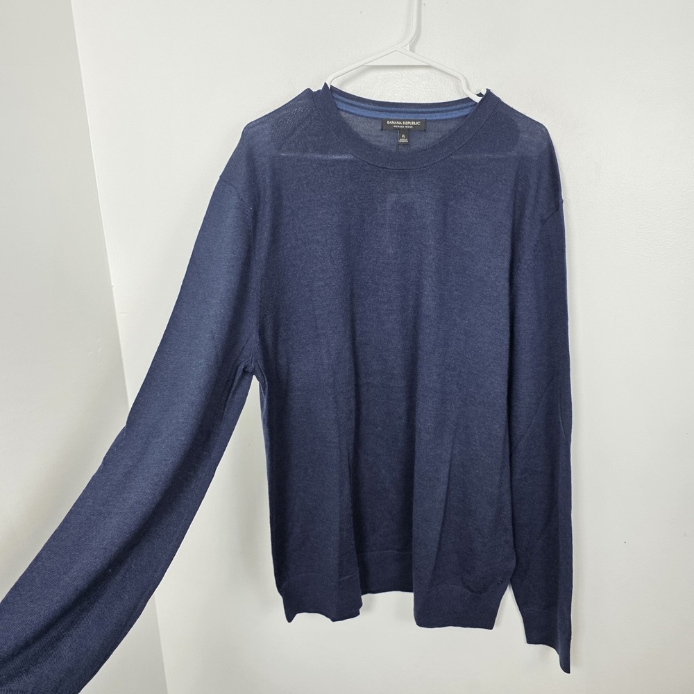 Banana Republic Navy 100% Merino Wool Crewneck‎ Lightweight Sweater Size XL - Picture 3 of 7